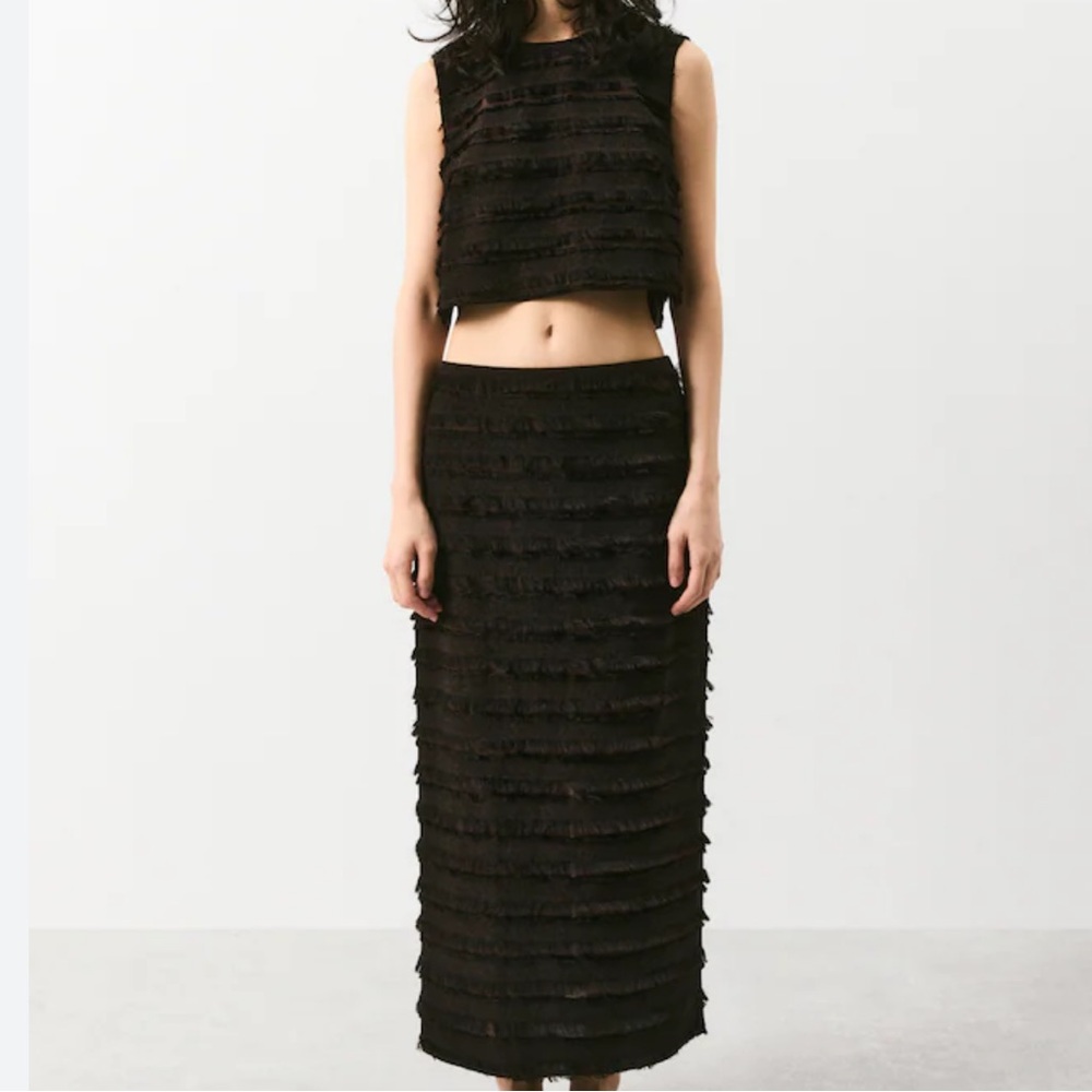 H&M fringe trimmed top and skirt set